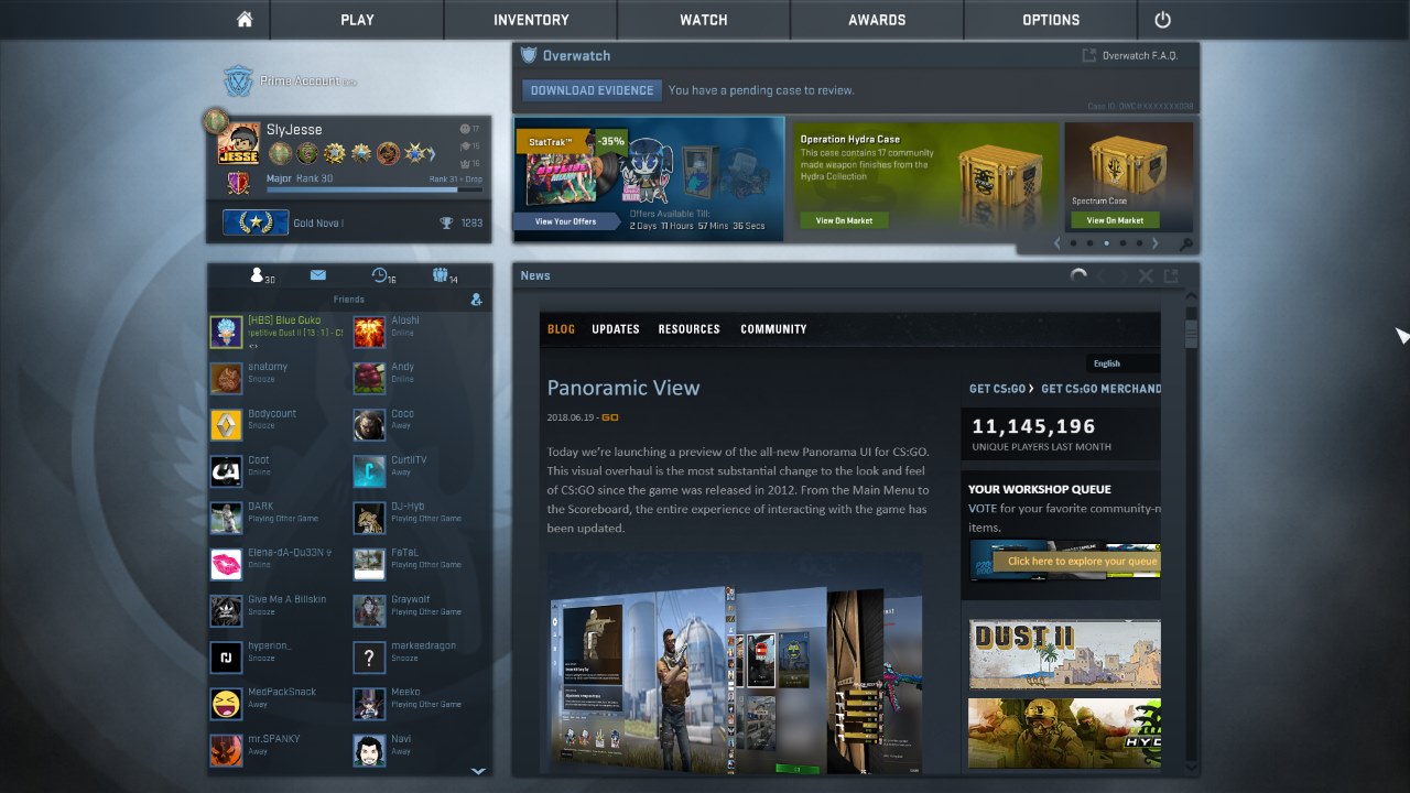 The old Counter Strike: 2 menu before the Pandorama update