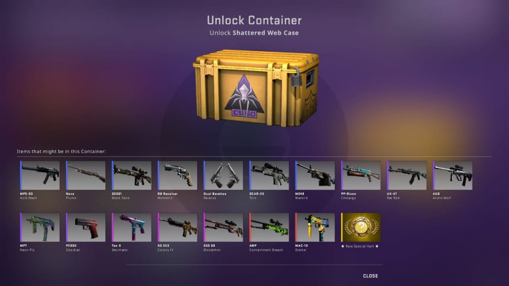 Shattered Web Case in CS:GO showing item