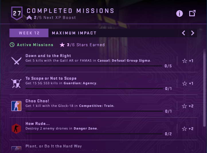 The list of the Shattered Web week 12 missions in the Counter-Strike 2 game.