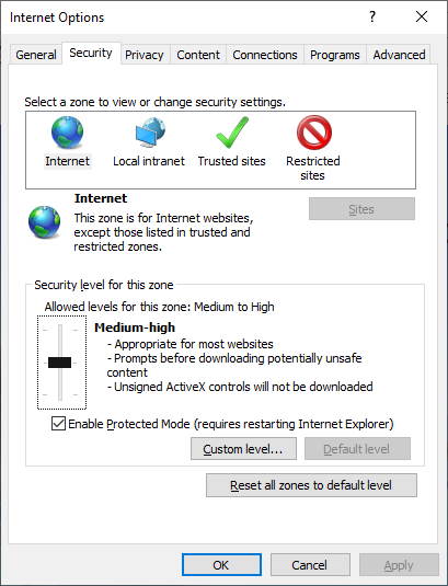 Internet Explorer Security Settings