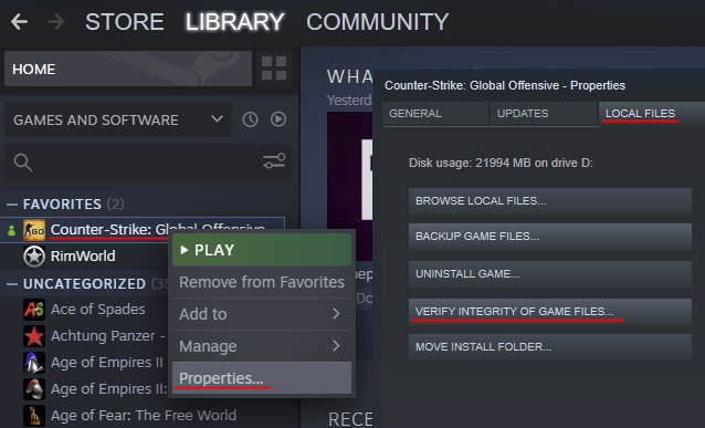 Steam Verify intefrity of game files with red marked instructions